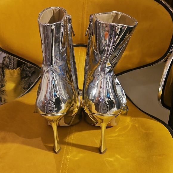 Silver Metallic Pointed-Toe Ankle Boots with Decorative Knot -by Sam Edelman - Picture 2 of 7